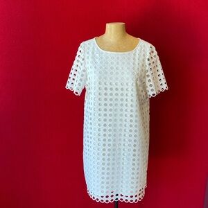 C MALANDRINO Eyelet Short Sleeve dress. White. Size 8